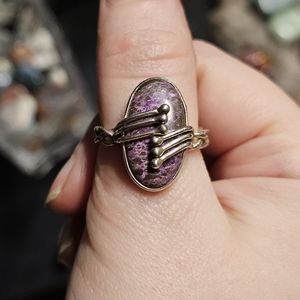Natural Large Purpurite 925 Sterling Silver Size 9.5 Braided Ring